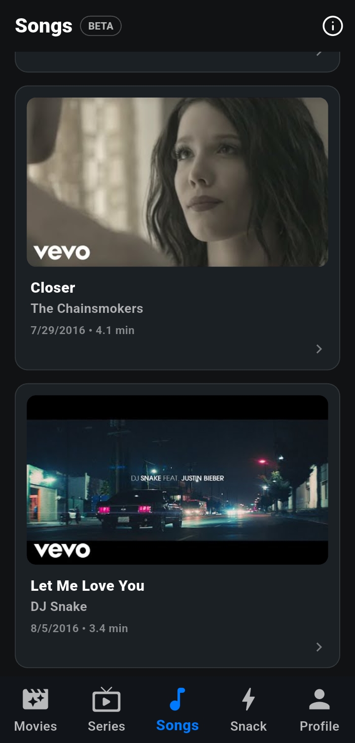 AceFlix Songs list with Closer and Let Me Love You